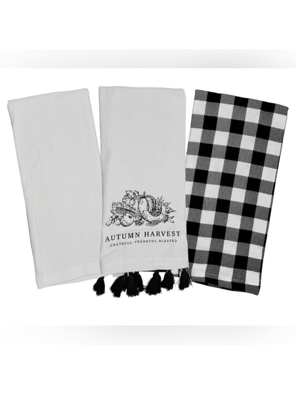 MRKT Autumn Harvest Black White Graphic Gingham Plaid Cotton Towel Gift Set